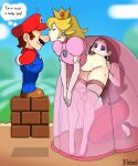 1_boy 2_girls anilingus anilingus_from_female b-intend blonde_hair brown_hair closed_eyes crown earrings hat mario mario_(series) moustache nintendo paulina princess_peach x-ray yuri