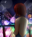  1girl 2010s 2017 2d 2d_(artwork) aged_up alternate_costume artist_name artist_signature back_view backboob breasts brown_hair city cityscape clothed clothed_female clothed_human clothing deviantart dhampirenevercry dienna_yuki digital_media_(artwork) dress exposed_back female_frisk female_human frisk frisk_(undertale) human human_only night rear_view short_hair signature sky solo_human undertale undertale_(series) unseen_female_face video_game_character video_games 