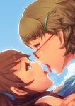  2_girls 2girls absurd_res absurdres after_kiss akazawa_izumi another arm art bare_shoulders blush breasts breath brown_eyes brown_hair cloud eye_contact female french_kiss friends girl_on_top glasses hair_ribbon hairclip half-closed_eyes high_res highres izumi_akazawa kiss kissing long_hair looking_at_another love multiple_girls open_mouth red-framed_glasses red_eyes red_hair ribbon saliva saliva_trail shiny shiny_hair short_hair sky sugiura_takako sweat sweating takako_sugiura takayanagi_katsuya tongue tongue_out twintails yuri 