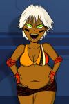  1girl ballmastrz:_9009 bbw belly big_belly big_breasts breasts cleavage dark-skinned_female dark_skin gaz_digzy grabbing_belly muffin_top overweight plump scobionicle99 short_hair solo_female tomboy white_hair 