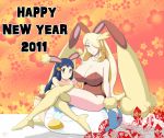 2011 2girls animal_ears blonde_hair blue_eyes blue_hair breasts buneary buneary_(cosplay) bunny_ears bunny_girl bunnygirl bunnysuit cleavage cosplay creatures_(company) cynthia_(pokemon) dawn_(pokemon) game_freak gouguru hair_over_eye hair_over_one_eye hat hikari_(pokemon) huge_breasts humans_of_pokemon long_hair lopunny lopunny_(cosplay) multiple_girls nintendo piplup pokemon pokemon_(anime) pokemon_(game) pokemon_black_2_&_white_2 pokemon_black_and_white pokemon_bw pokemon_bw2 pokemon_diamond_pearl_&_platinum pokemon_dppt shirona_(pokemon) thighhighs