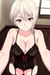 1girl accurate_art_style alluring big_breasts cleavage lingerie mastabayter nakiri_alice red_eyes shokugeki_no_souma short_hair silver_hair