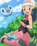 ass blue_eyes blue_hair blush boots drooling facesitting hair_ornament hat hikari_(pokemon) kneeling lowres open_mouth pink_boots piplup pokemoa pokemon pokemon_(anime) pokemon_(creature) poketch projected_inset scarf sitting sitting_on_face sitting_on_person sky soara sweatdrop watch wristwatch