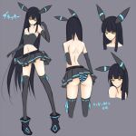  1girl alternate_color anthro anthrofied ass bangs bare_shoulders black_hair blunt_bangs elbow_gloves emukon gloves humanized long_hair midriff miniskirt multiple_views neon_trim panties pantyshot pokemon shiny_pokemon skirt slender_waist striped striped_panties thighhighs topless umbreon underwear upskirt very_long_hair yellow_eyes 