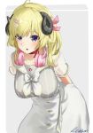  1girl blonde_hair breasts digital_art fanart female_only horns image sheep sheep_horns tsunomaki_watame vtuber 