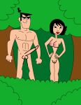  1boy 1girl adult_swim ashi_(samurai_jack) black_eyes black_hair breasts brush cartoon_network eyebrows jungle lipstick navel nipples no_bra no_panties no_pants penis pussy pussy samurai_jack samurai_jack_(character) tree 