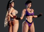  2girls alluring alternate_breast_size alternate_costume athletic_female bandai_namco big_breasts black_and_purple_hair black_hair brown_eyes cleavage female_abs female_only fingerless_gloves fit_female kazama_jun mod namco namco_bandai reina reina_(tekken) reina_mishima scarv tekken tekken_8 underwear 