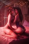  2_girls 3d aerith_gainsborough bedroom black_hair brown_hair cyanitro final_fantasy lingerie naughty_face tifa_lockhart 