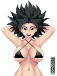  1girl armpits arms_behind_head artist_logo big_breasts bikini_top bitch black_hair caulifla cleavage dragon_ball dragon_ball_super female_only hooker jckix_art light-skinned_female light_skin pervert pervert_female saiyan sex_invitation sexually_suggestive 