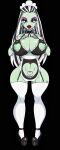  1girl big_ass big_breasts bimbo bimbo_body bimbo_lip bimbo_lips bimbofication bimbofied black_hair frankie_stein green_skin jose12mexico lingerie maid_uniform monster_high platform_shoes posing seductive white_hair white_thigh_highs 