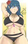  1girl alluring alternate_costume ass_visible_through_thighs big_breasts bikini black_bikini black_swimsuit blue_eyes breasts byleth_(fire_emblem) byleth_(fire_emblem)_(female) byleth_(summer)_(fire_emblem)_(female) cleavage female_only fire_emblem fire_emblem:_three_houses flower hair_flower nintendo official_alternate_costume pussy ramenboy17 swimsuit teal_hair thick_thighs under_boob 