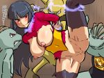  alakazam anus arms_behind_back bdsm blue_hair blush bondage bound breasts breasts_out breasts_outside gym_leader habatakuhituji hime_cut large_breasts leg_hold leg_lift long_hair machoke machop natsume_(pokemon) nipples no_bra no_panties pokemon pokephilia pussy red_eyes sabrina spread_legs sweatdrop text torn_clothes translated uncensored 