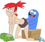 1boy 1boy1girl 1girl accurate_art_style ass_grab bloo bloo_me_(zone) bottomless breasts cartoon_network clothing doggy_position edit foster's_home_for_imaginary_friends frankie_foster gif male older older_female red_hair simple_background skirt socks topless topless_female transparent_background white_background young_adult young_adult_female young_adult_woman zone