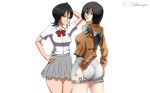 1920x1121 bleach kuchiki_rukia mikasa_ackerman miniskirt pervert pervert_female salomey111 school_uniform sexually_suggestive shingeki_no_kyojin skirt uniform wallpaper