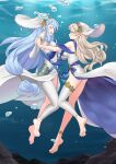  2_girls air_bubble alluring alternate_version_available azura_(fire_emblem) barefoot blue_hair blush breasts bubble closed_eyes corrin_(fire_emblem) corrin_(fire_emblem)_(female) cousins dress elbow_gloves feet fire_emblem fire_emblem_fates fire_emblem_heroes gloves hair_between_eyes high_res igni_tion incest long_hair multiple_girls nintendo official_alternate_costume pointy_ears red_eyes smile soles submerged swimming toes underwater veil very_long_hair white_dress yuri 