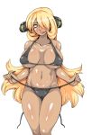 areola areolae blonde_hair breasts cynthia dark_skin ganguro getter kitsune-tsuki_(getter) large_breasts long_hair pokemon shirona_(pokemon) sweat tan tan_skin tongue white_background