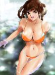 1girl 1girl alluring big_breasts bikini braid breasts brown_eyes brown_hair cleavage dead_or_alive dead_or_alive_2 dead_or_alive_3 dead_or_alive_4 dead_or_alive_5 dead_or_alive_6 dead_or_alive_xtreme dead_or_alive_xtreme_2 dead_or_alive_xtreme_3 dead_or_alive_xtreme_3_fortune dead_or_alive_xtreme_beach_volleyball dead_or_alive_xtreme_venus_vacation lei_fang lowleg lowleg_bikini open_mouth orange_bikini shiny_skin shu-z sitting swimsuit tecmo twin_braids wading water