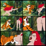 1girl 2023 ass ass barefoot biting_ass biting_butt blue_eyes butthole claws closed_eyes crossover disney eyebrows eyelashes feet foot human jungle lipstick loud_sound open_mouth pain princess_ariel pussy red_hair red_lipstick scream screaming serisabibi sharp_teeth shere_khan sideboob the_jungle_book tiger tree whiskers yellow_eyes