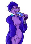  1girl black_eyes blue_coat blue_hair breasts coat covering_vagina disney doctormassacre earrings eyebrows eyelashes glasses lipstick looking_at_viewer navel nipples purple_lipstick purple_nipples purple_skin ralph_breaks_the_internet sexy_body sexy_breasts sexy_nipples white_background wreck-it_ralph yesss 