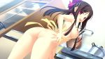  1girl ama_ane apron ass breasts brown_hair female kikurage kikurage_(plastic_people) long_hair naked_apron nipples nude peassoft purple_eyes sideboob solo yashima_otome 