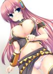  1girl blush breasts detached_sleeves female headphones huge_breasts long_hair megurine_luka mizuhara_yuu nail_polish nipple_slip nipples purple_hair solo thighhighs vocaloid 