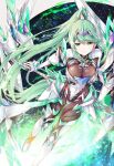  1girl alluring armor big_breasts breasts green_eyes green_hair high_res long_hair nintendo pneuma_(xenoblade) ponytail ui_frara very_long_hair white_armor xenoblade_(series) xenoblade_chronicles_2 