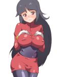  black_hair blush breast_hold breasts creatures_(company) dark_green_hair embarrassed erect_nipples game_freak gloves gym_leader humans_of_pokemon large_breasts long_hair momogesomaru momogumo natsume_(pokemon) nintendo pantyhose pink_eyes pokemon pokemon_(anime) pokemon_(game) pokemon_red_green_blue_&amp;_yellow porkyman red_eyes sabrina_(pokemon) sketch tears 