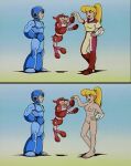  blonde blonde_female blonde_hair breasts character_request copyright_request edit long_boots megaman_(1994_tv_series) megaman_(megaman_1994_tv_series) nipples nude_edit pink_nipples ponytail robot_dog roll_(megaman_1994_tv_series) 