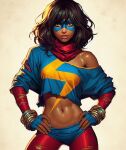 abs ai_edit ai_generated athletic_female belly brown_eyes brown_hair brown_skin dark-skinned_female eyemask fit_female kamala_khan long_hair marvel marvel_comics ms._marvel muslim_female scarf superheroine