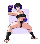 1girl abs alluring athletic_female big_ass big_breasts black_and_purple_hair boxing_gloves female_abs female_only fit_female grey_eyes namco netto-painter reina_(tekken) tekken tekken_8 thick_thighs under_boob