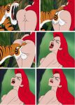 1girl ass ass biting_ass butthole closed_eyes crossover disney eyebrows eyelashes lipstick loud_sound naked_female nude open_mouth pain princess_ariel pussy red_hair red_lipstick screaming serisabibi shere_khan sideboob the_jungle_book the_little_mermaid tiger tiger_ears tongue tree whiskers yellow_eyes