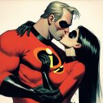 age_difference ai_generated black_hair bob_parr bodysuit disney father_&_daughter incest kissing light-skinned_female light-skinned_male long_hair older_male pixar robert_parr size_difference superhero superheroine the_incredibles violet_parr younger_female