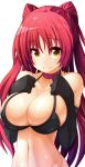  1girl black_bra black_gloves bra breasts brown_eyes choker cleavage elbow_gloves female gloves highres kinakomochi kousaka_tamaki large_breasts long_hair ooyama_kina red_hair simple_background smile solo to_heart to_heart_2 underwear white_background 