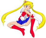  1_girl 1girl 2d bishoujo_senshi_sailor_moon blonde blonde_hair blue_eyes boots clothed elbow_gloves female female_only gloves lastlevel leotard leotard_peek long_blonde_hair long_hair long_twintails one_eye_closed pigtails red_boots sailor_moon serafuku skirt solo spread_legs tiara transparent_background tsukino_usagi twin_tails upskirt usagi_tsukino very_long_hair white_leotard 