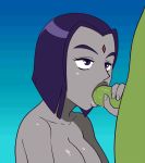  1boy 1girl beast_boy breasts dc_comics dcau edit eyebrows eyelashes fellatio female forehead_jewel gif hetero male oral oral_sex penis penis_in_mouth raven_(dc) short_hair teen_titans zelamir 