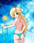 1girl blonde_hair blue_background facing_away female_focus female_only long_hair nintendo princess_rosalina rosalina sideboob super_mario_bros. topless topless_female voodoodollmaster