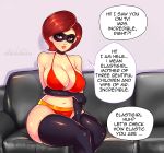 ange1witch big_breasts bra couch elastigirl gloves helen_parr looking_at_viewer mask panties red_bra red_panties sitting stockings the_incredibles thighs