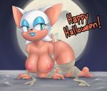 all_fours bandages big_breasts blue_lipstick full_moon happy_halloween mostly_nude mummy_wrappings on_all_fours rouge_the_bat ruruduu sega sonic sonic_*(series) sonic_the_hedgehog_(series) thick_thighs