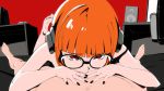  1boy 1girl animated barefoot close-up closed_eyes deepthroat ejaculation fellatio female flou futaba_sakura gif glasses hair headphones human indoors male male/female male_pov nude oral oral_sex orange_hair penis penis_grab penis_in_mouth penis_out persona persona_5 pov red_eyes redhead saliva speaker 