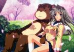  bow_panties clannad kneehighs long_hair masturbation outside panties panty_pull photoshop plushophilia sakagami_tomoyo school_uniform sitting skirt skirt_lift socks stuffed_animal stuffed_toy teddy_bear tomoyo_sakagami underwear 