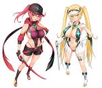 adapted_costume alluring big_breasts cleavage feichu_keju full_body multiple_girls mythra nintendo pyra sword swords weapons xenoblade_(series) xenoblade_chronicles_2