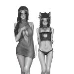  2_girls cat_ears denggu_5 embarrassed genderswap genderswap_(mtf) itachi_uchiha lingerie monochrome naruto_shippuden rule_63 sasuke_uchiha sasuko sisters virgin_killer_sweater 