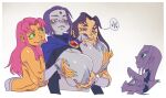  5girls alternate_breast_size blackfire dc_comics female female/female female_only huge_breasts jinx multiple_girls older older_female pennicandies raven_(dc) starfire teen_titans terra young_adult young_adult_female young_adult_woman yuri 