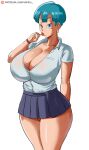  1girl big_ass big_breasts big_breasts bitch blue_hair breasts bulma_brief dragon_ball hooker licking_lollipop lollipop milf panarandom panties pervert pervert_female pink_panties school_uniform schoolgirl sex_invitation sexually_suggestive short_hair short_skirt thick_thighs 