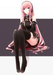  bare_shoulders black_boots black_gloves black_legwear black_skirt blue_eyes boots breasts crossed_arms elbow_gloves female gem gloves headphones highres jewelry knees_up long_hair looking_at_viewer megurine_luka mikoto_akemi pink_hair sapphire_(stone) side_slit simple_background sitting skirt sleeveless sleeveless_turtleneck smile solo thigh_boots thighhighs turtleneck very_long_hair vocaloid 