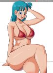  1boy 1girl age_difference armpits ass big_breasts bikini bitch blue_hair breasts bulma crossed_legs dragon_ball dragon_ball_(classic) earrings female_pervert hair_ornament hetero hooker imminent_anal imminent_kiss imminent_penetration imminent_vaginal jewelry long_hair nude open_mouth perver pervert presenting prostitute sex sexually_suggestive swimsuit 