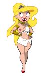  1girl atomictiki blonde_hair blue_eyes breasts cartoon_network eris_(billy_&amp;_mandy) female_only flashing flashing_breasts hand_on_hip lipstick long_hair looking_up naughty_face nipples one_breast_out red_shoes solo_female the_grim_adventures_of_billy_and_mandy tiara tooth_gap top_lift white_background 