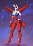  1girl alanscampos_(artist) big_ass big_breasts bikini cute latias posing red_skin seductive stars white_skin wings 