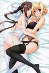  2_girls 2girls arm arms art bare_legs bare_shoulders bed big_breasts black_bra black_panties black_thighhighs blonde blonde_hair blush bra breast_press breasts brown_eyes brown_hair bustier cleavage corset female flat_chest from_above game_cg garter_belt garter_straps hair_bun highres houjouin_seika hug hugging komori_kei large_breasts legs lingerie long_hair long_legs looking_at_viewer lying multiple_girls navel neck on_side open_mouth panties princess_lover purple_eyes ribbon short_hair shy silvia_van_hossen smile thighhighs thighs twintails underwear very_long_hair white_panties white_thighhighs yuri 