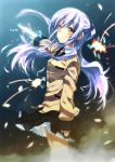  angel_beats! binary blue_hair female gradient gradient_background is_ii long_hair school_uniform skirt solo tachibana_kanade tenshi_(angel_beats!) weapon white_hair yellow_eyes 